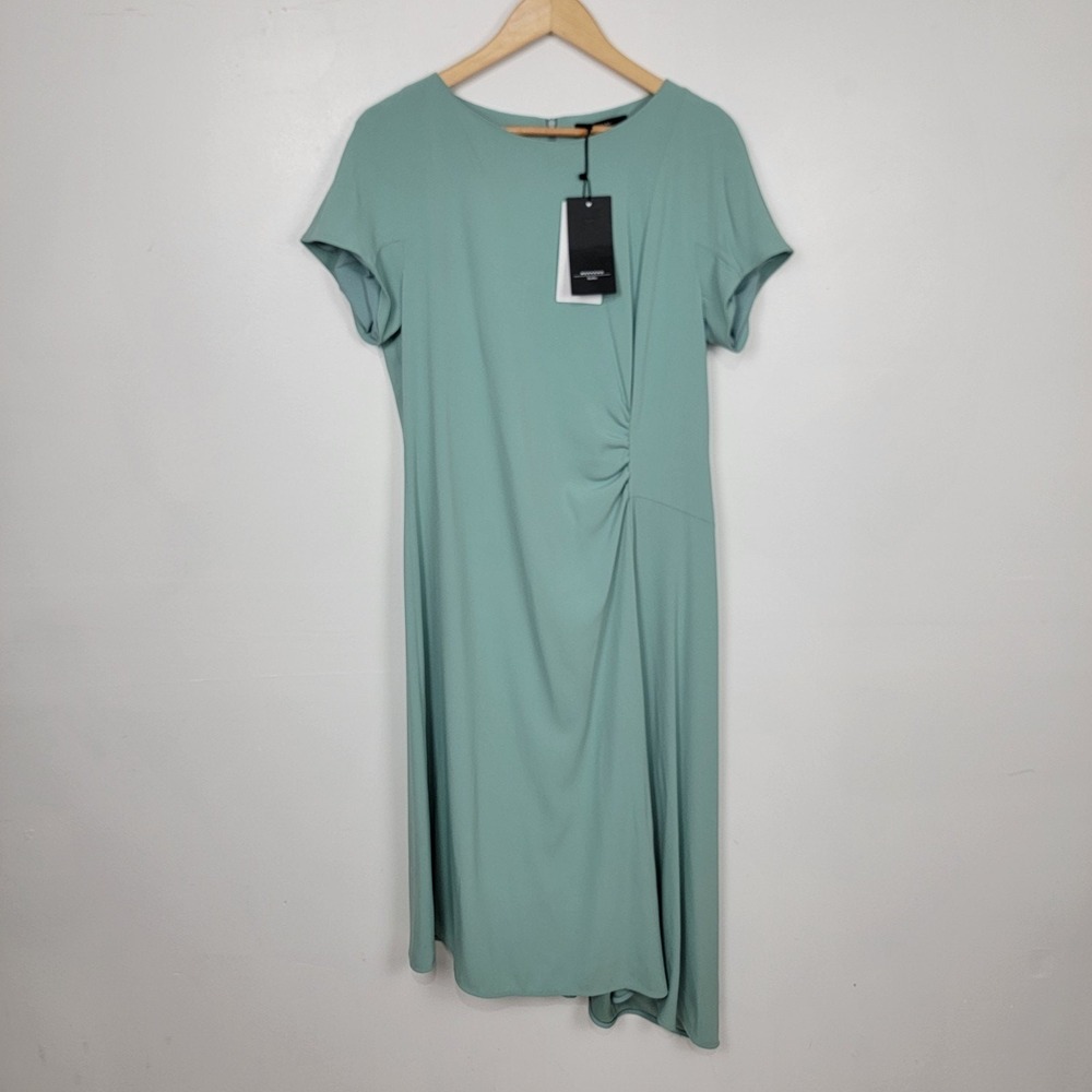 Max Mara Weekend Dress 14 Aosta Blue Midi Formal Party Ruched Asymmetrical READ!